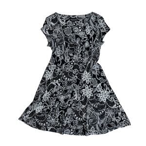 CONNECTED APPAREL Black White Print Cap Sleeve Mini Dress Women’s Size 10